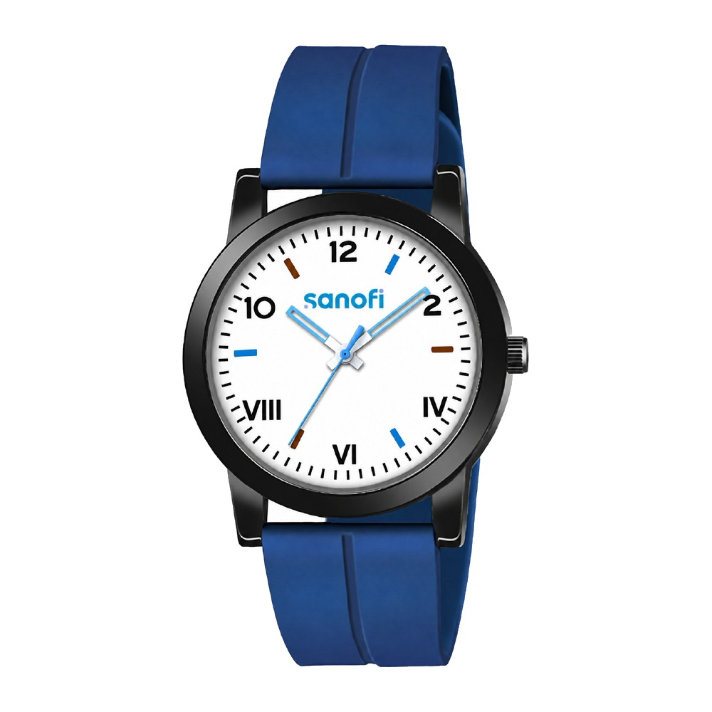 Active Sport corporate watch, white dial, numeral markers, customised with Sanofi branding