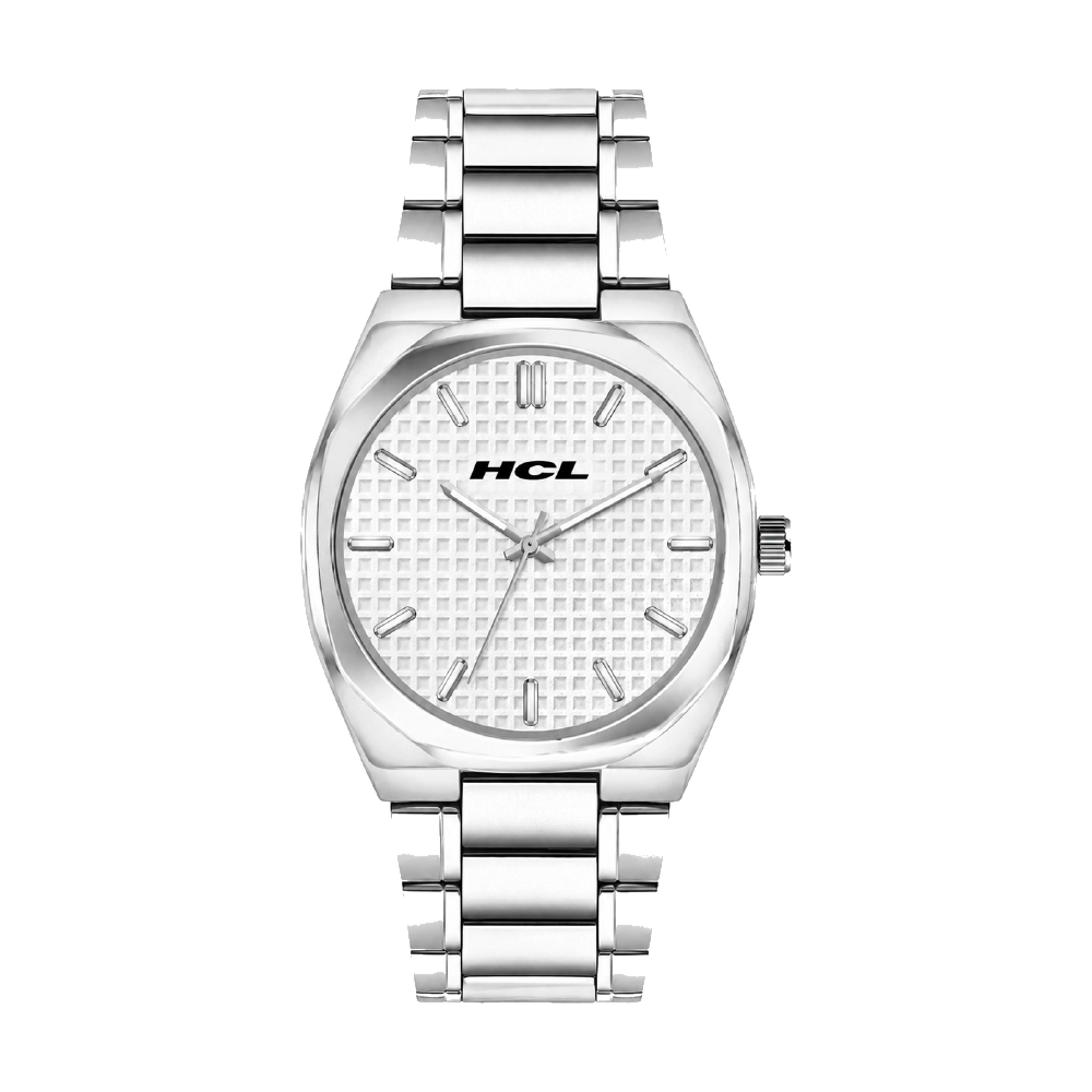 Textured Steel corporate watch, textured white dial, customised with HCL branding