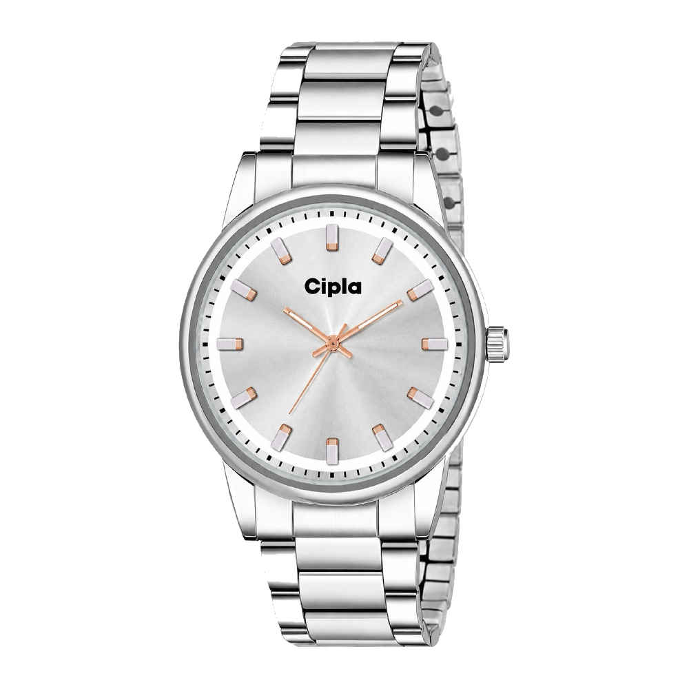 Rose Accent Steel corporate watch, silver dial, rose-gold indices, customised with Cipla branding