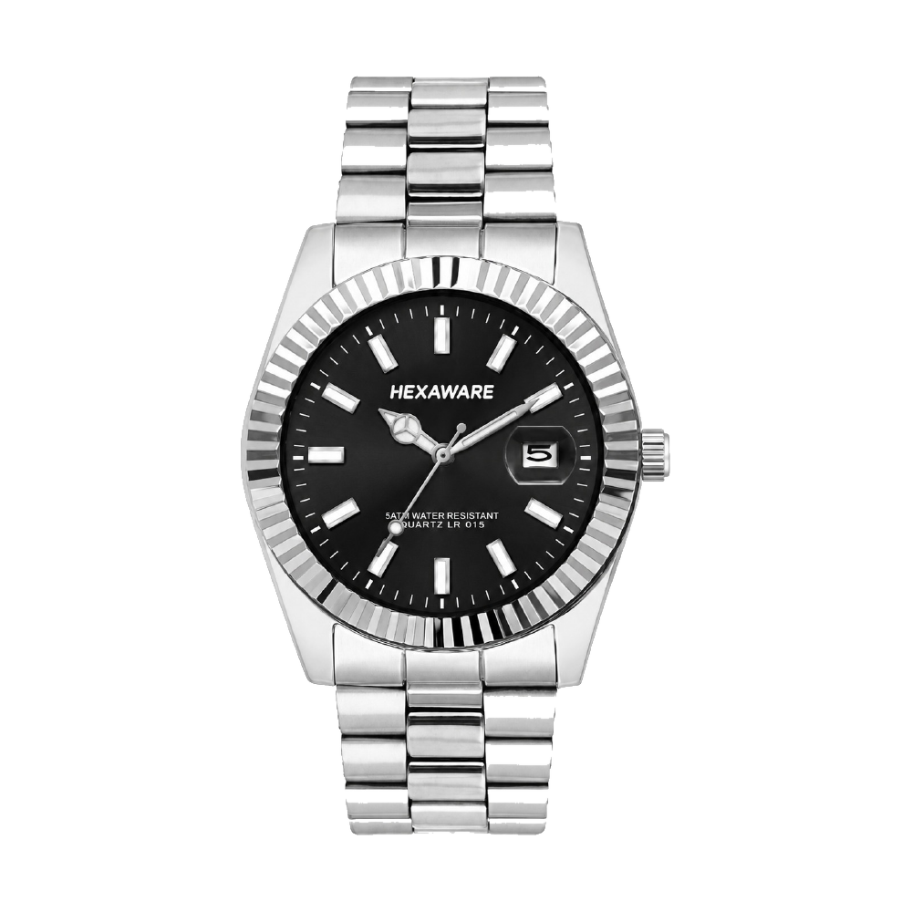 Fluted Onyx corporate watch, black dial with date, customised with Hexaware branding
