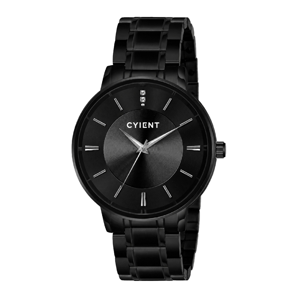 Full Black Steel corporate watch, black dial, customised with Cyient branding