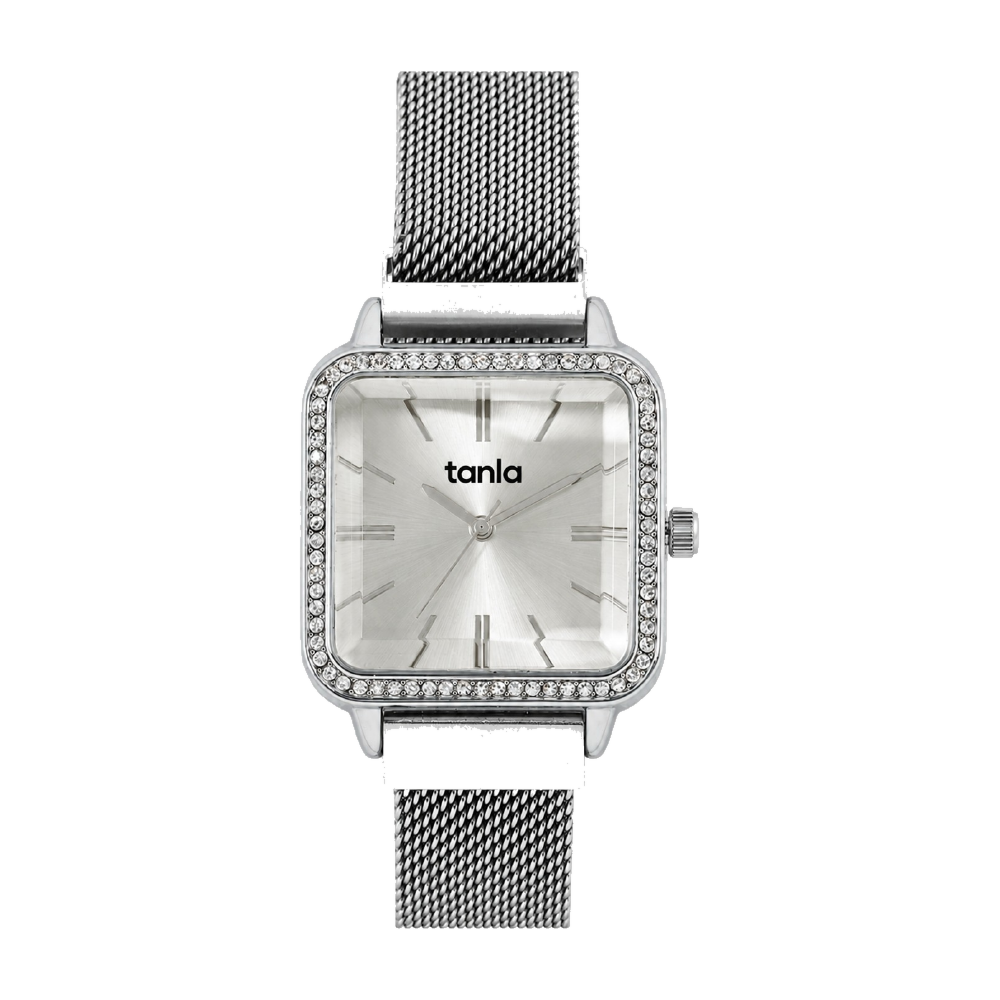 Crystal Square corporate watch, silver dial, customised with Tanla branding