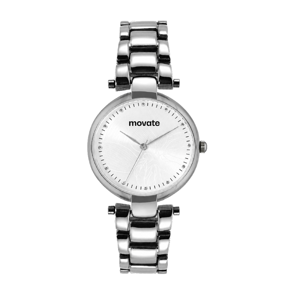 Silver Petite corporate watch, silver dial, customised with Movate branding