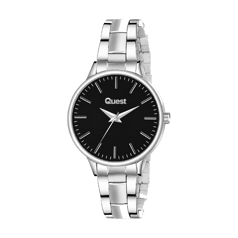 Onyx Minimal corporate watch, black dial, customised with Quest branding