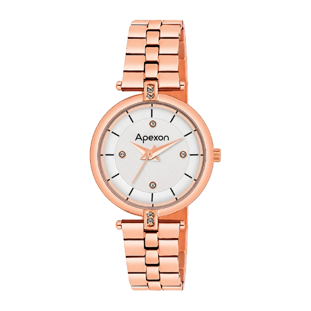 Rose Bracelet corporate watch, white dial, customised with Apexon branding