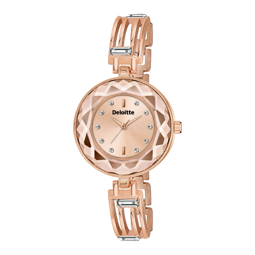 Bangle Rose corporate watch, rose dial, customised with Deloitte branding