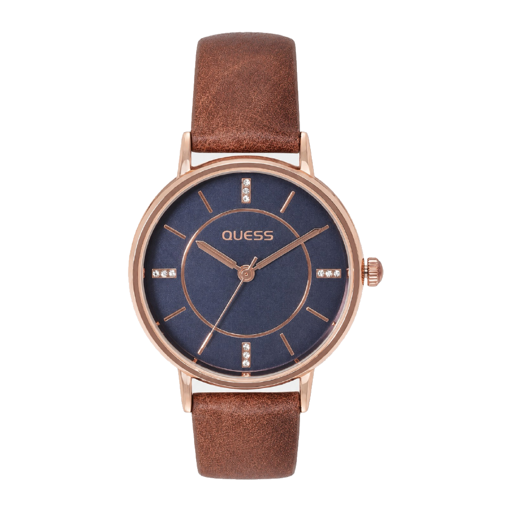 Navy Leather corporate watch, navy dial, customised with Quess branding