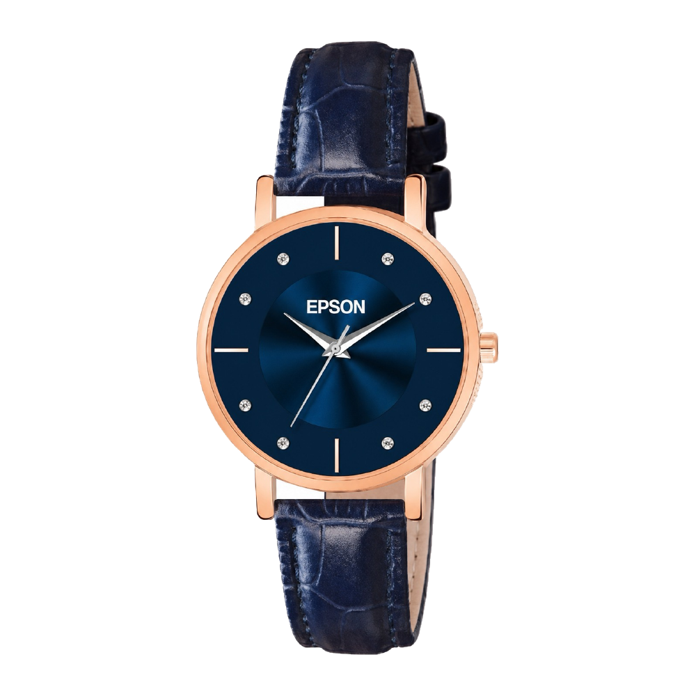 Midnight Leather corporate watch, blue dial, customised with Epson branding
