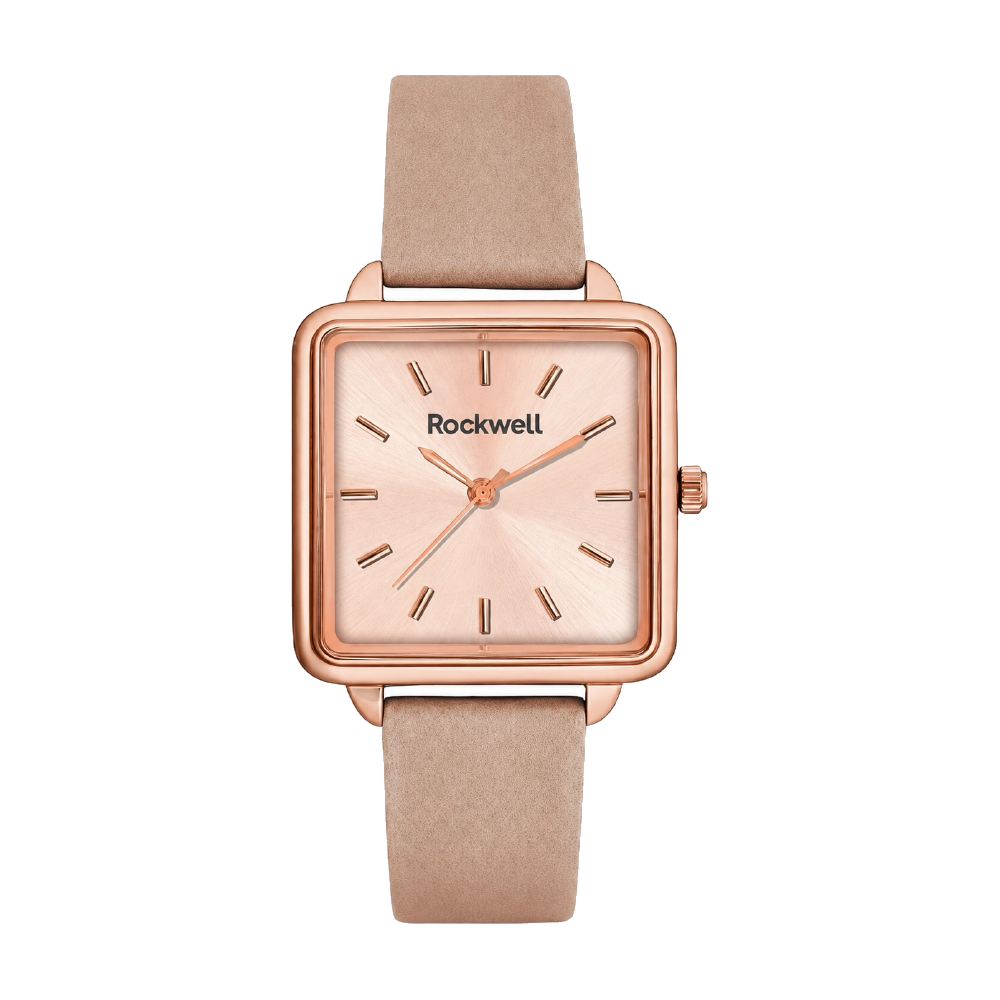Square Blush corporate watch, rose dial, customised with Rockwell branding