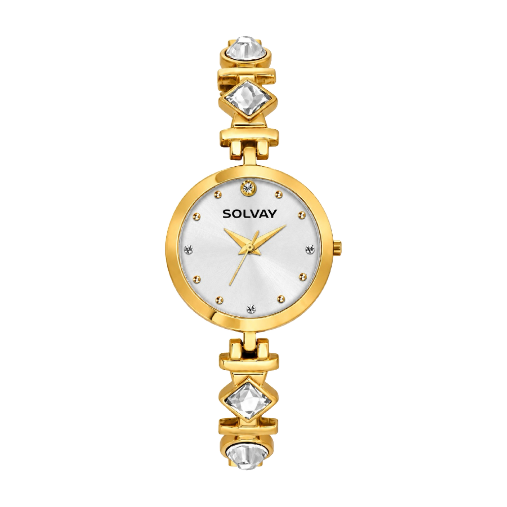 Crystal Link corporate watch, white dial, customised with Solvay branding