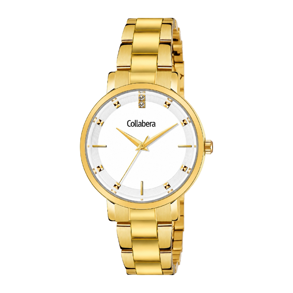 Gold Bracelet corporate watch, white dial, customised with Collabera branding