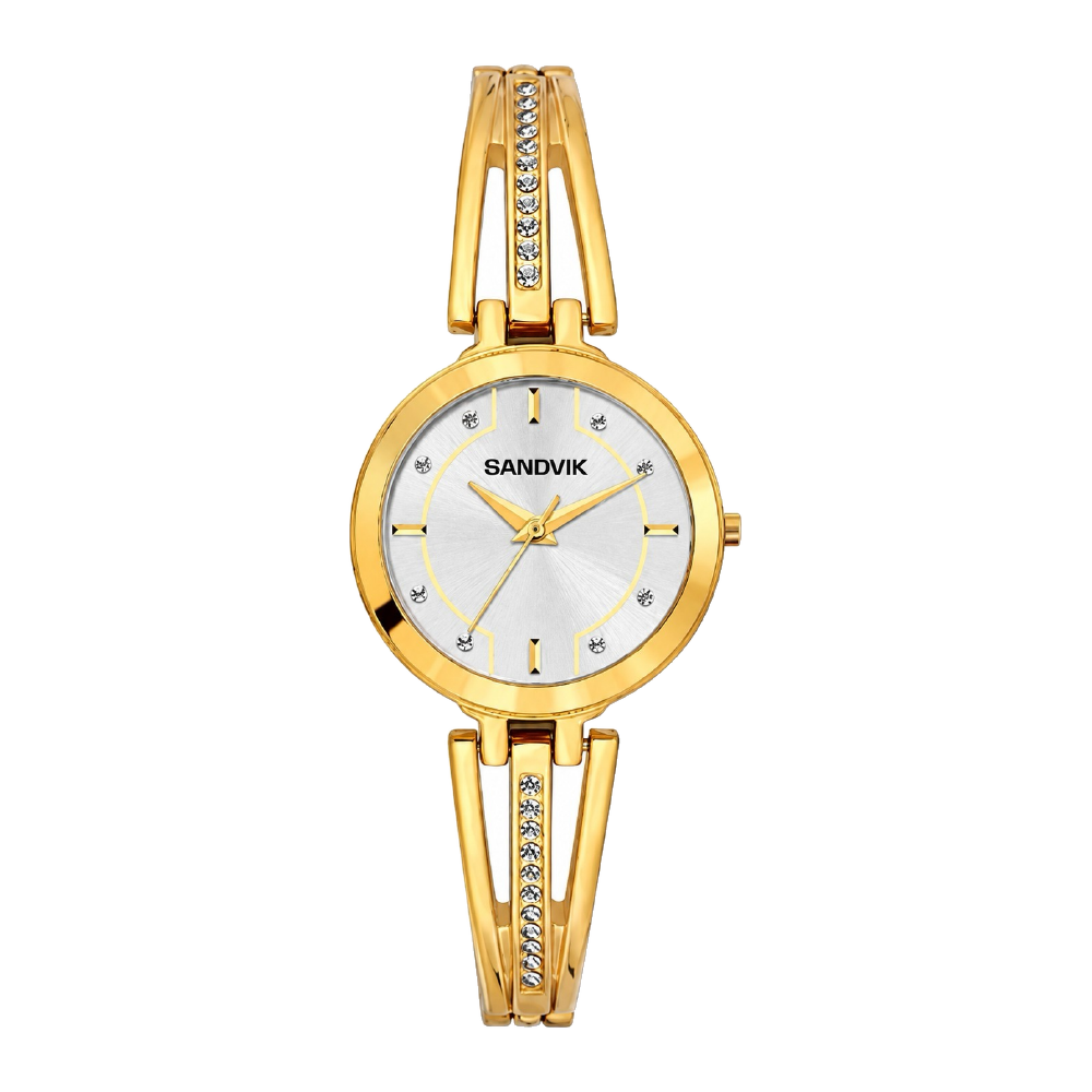Gold Bangle corporate watch, champagne dial, customised with Sandvik branding