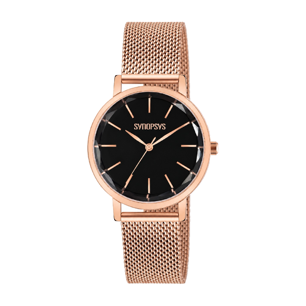 Rose Mesh Noir corporate watch, black dial, customised with Synopsys branding