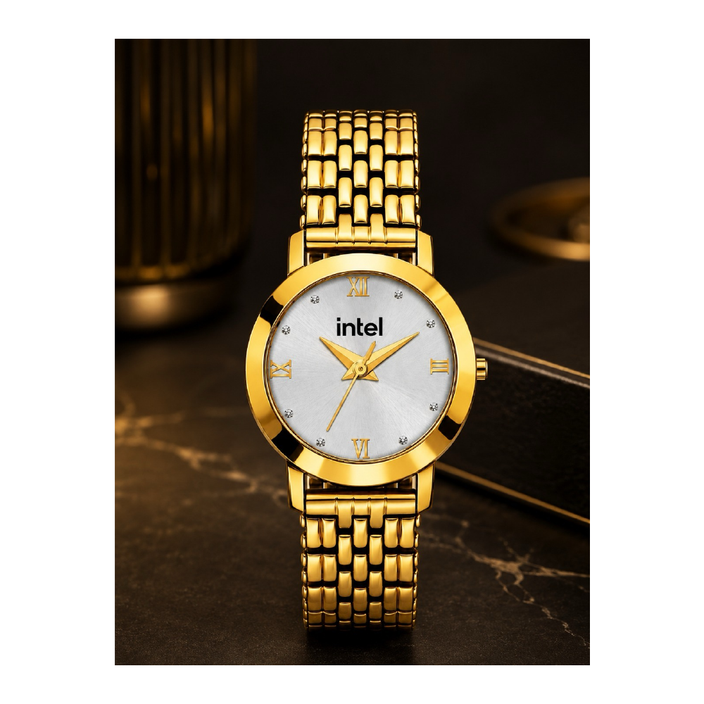 Gold Classic — Presentation corporate watch, white dial, customised with Intel branding