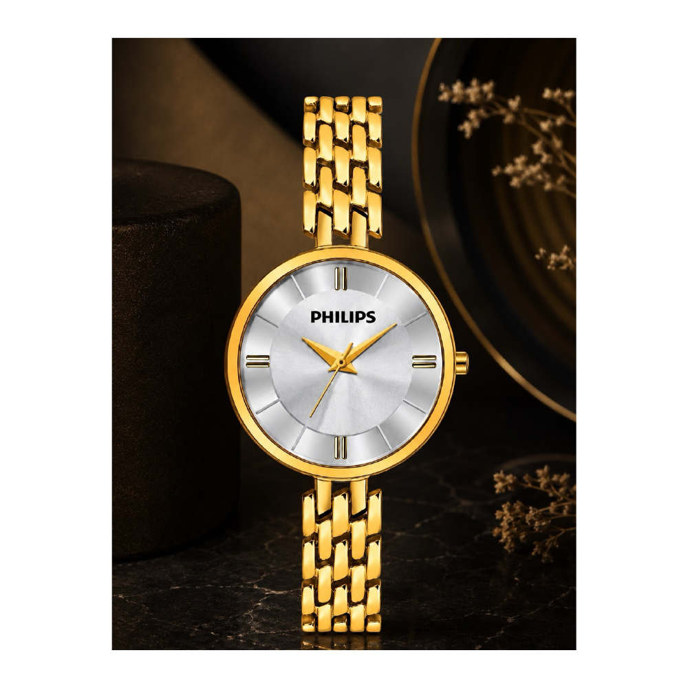 Gold Bangle — Presentation corporate watch, silver dial, customised with Philips branding