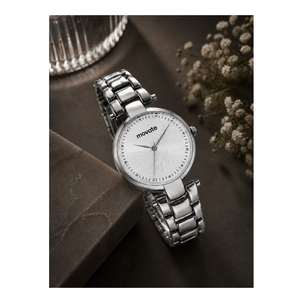 Silver Petite — Presentation corporate watch, silver dial, customised with Movate branding
